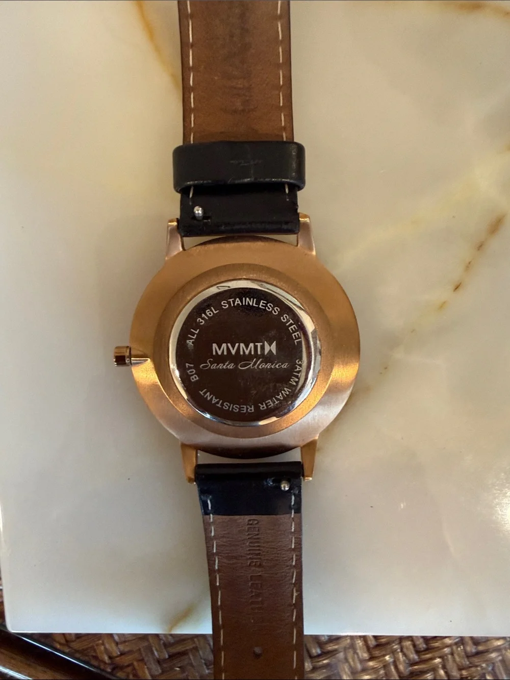 MVMT Black Dial Rose Gold Case Black Leather Strap Watch